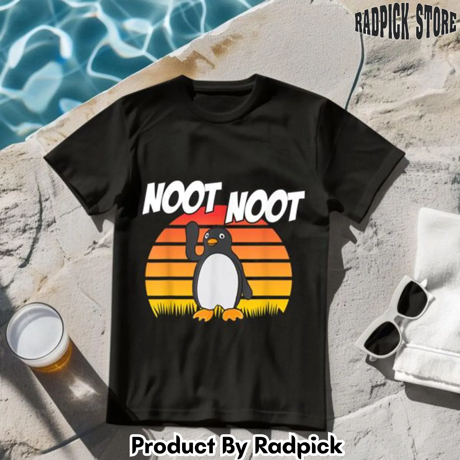 Noot noot penguin sunset retro vintage tshirt rp2648040